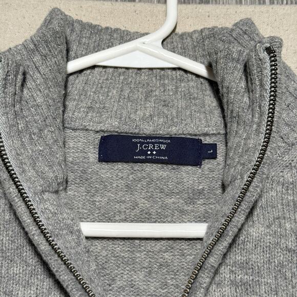 J Crew 100% Lambswool Sweater Mens Large 1/4 Zip Gray Mock Neck Preppy Academia - Picture 3 of 7